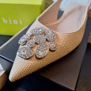 NEW Gianni Bini Vanna Raffia Rhinestone Slingback Flats (Size 9)